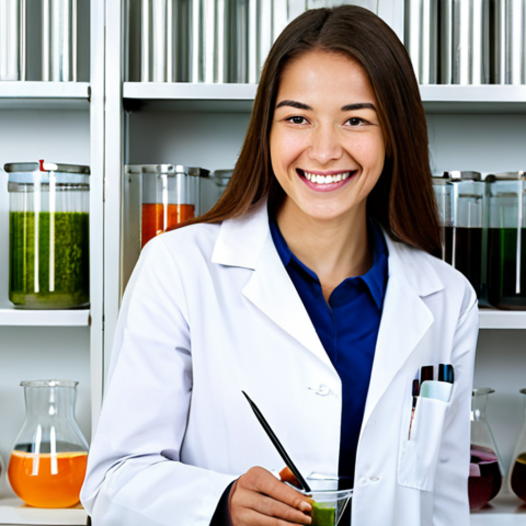 Bio-Lab Fashion Design**
"A bright, modern bio-lab. A young, professional fashion designer, fully clothed in a lab coat and modest clothing, smiles while examining a vibrant, naturally-colored textile sample growing in a petri dish. Shelves filled with beakers and growing cultures in the background. Safe for work, appropriate content, professional setting, perfect anatomy, natural proportions, high quality, well-formed hands, proper finger count."
**