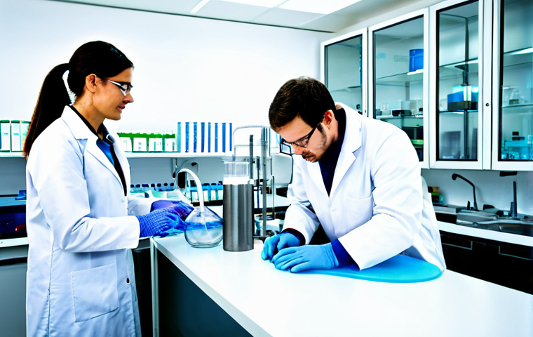 바이오패브릭의 연구 및 개발 투자 비율 - Biofabric Startup Lab**
"A modern, brightly lit biofabric startup laboratory, researchers in lab co...