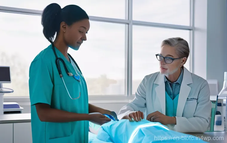 바이오패브릭의 시장 기회와 도전 과제 - **Prompt 1: Personalized Healing in a Modern Clinic**
"A vibrant, high-definition image of a div...