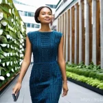 Home 6 바이오패브릭의 수출 및 진출 전략 - **Prompt:** A chic, confident young woman, dressed in a stylish, form-fitting dress made entirely of...