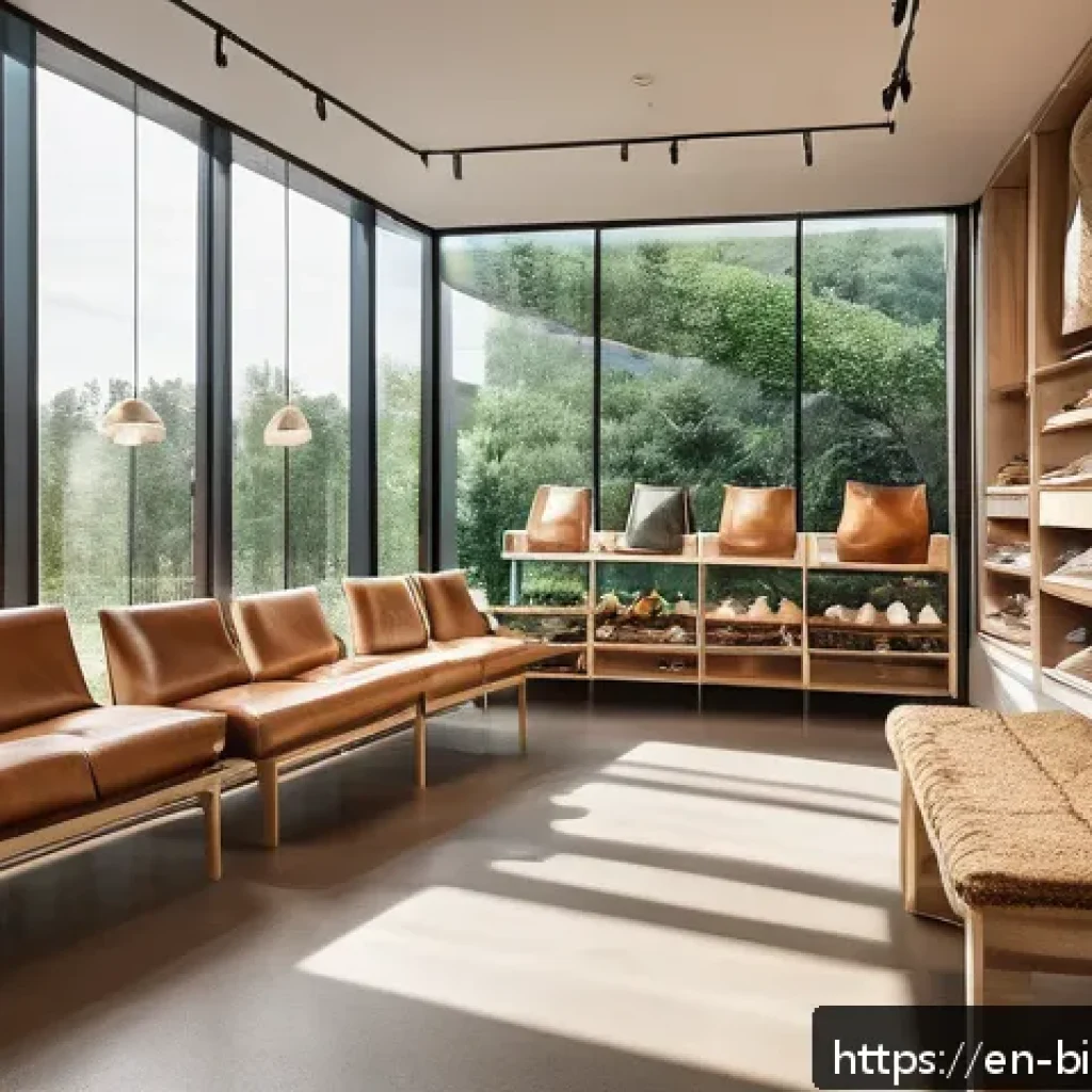 바이오패브릭의 성공적인 마케팅 사례 - A high-resolution image of a modern eco-friendly fashion boutique interior, featuring displays of bi...